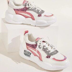 SHEIN sport 9012SS Lace-up Front Glitter Decor Sneakers 38 7.5